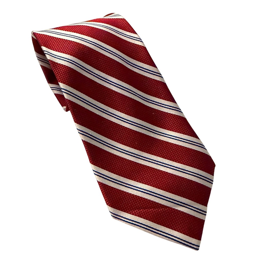Jos. A. Bank Executive Collection Mens Red White Blue Striped Silk Necktie